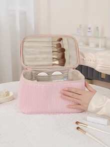 Large Capacity Toast Cosmetic Bag Portable Kit For Makeup Brushes, Lipsticks, And Other Cosmetic Tools, High Aesthetic Value - Pink - View 3