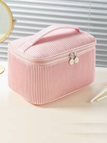 Large Capacity Toast Cosmetic Bag Portable Kit For Makeup Brushes, Lipsticks, And Other Cosmetic Tools, High Aesthetic Value - Pink - View 1