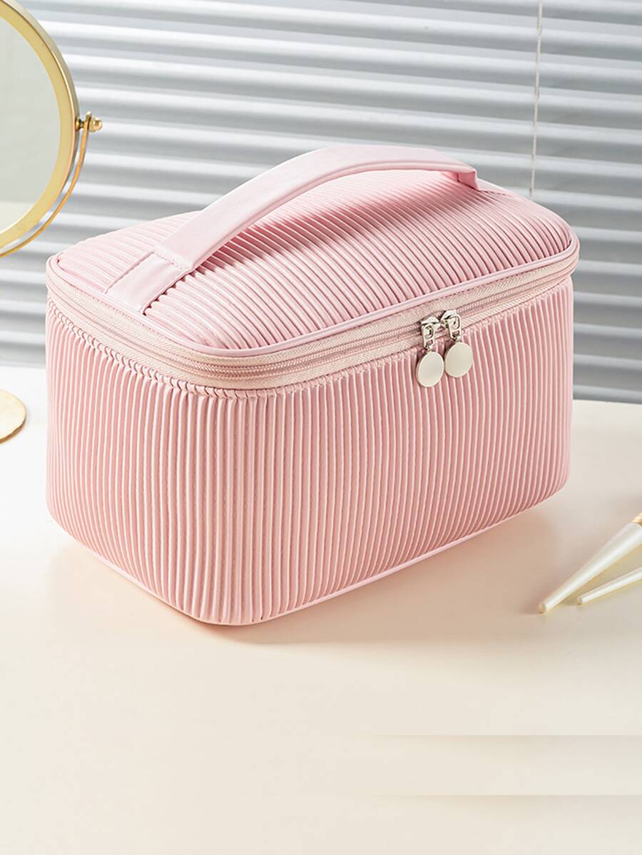 Large Capacity Toast Cosmetic Bag Portable Kit For Makeup Brushes, Lipsticks, And Other Cosmetic Tools, High Aesthetic Value - Pink - View 1