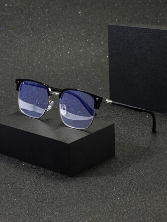 1pc Men's Metal Square Frame Fashion Glasses For Reading, Gaming And Using Computer & Mobile Phone Clear Glasses Accessories