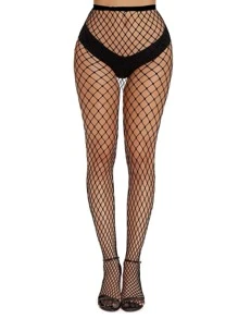 2pairs Women's Sexy Fishnet Stockings Hollow Out Anti-hook Tights, Small Mesh Pattern - Black - View 3
