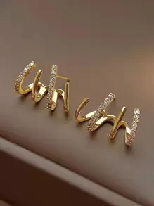 1pair Rhinestone Decorated Claw Shaped Stud Earrings Party Valentine's Day Accessories - Gold - View 2