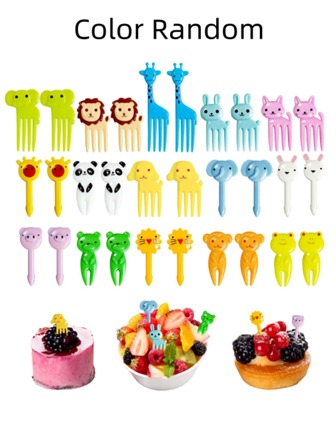 30pcs Random Color Creative Cartoon Animal Fruit Fork Set, Cute Plastic Fruit Forks For Bento Box Decoration Christmas Gift