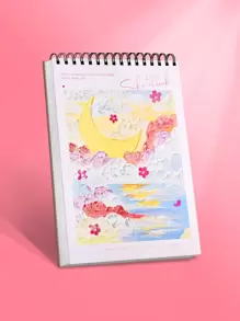 1 Pieza Cuaderno De Dibujo En Espiral Con Diseños De Luna En La Portada - Multicolor - Ver 1