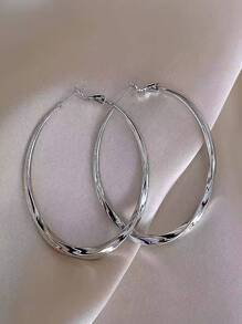 Fashionable Silver Tone Hoop Earrings - Silver - View 4
