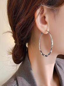 Fashionable Silver Tone Hoop Earrings - Silver - View 1