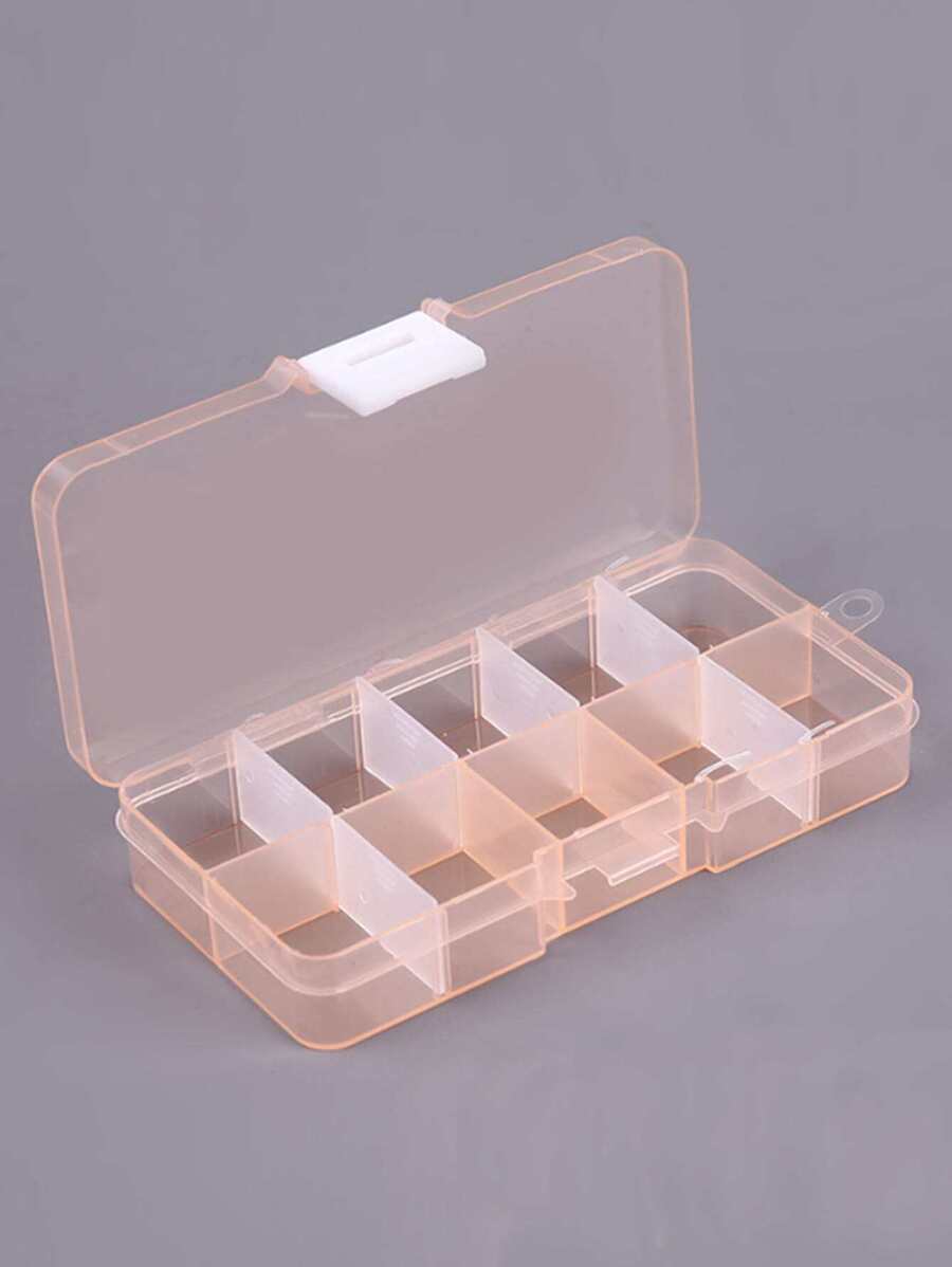 2pcs Small Size Detachable 10-compartment Clear Plastic Box, Multipurpose Jewelry Packing Storage Organizer - Orange - View 1