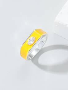 Unique Oil Drop & Micro Pave Cubic Zirconia Design Ring (1pc) - Yellow - View 1