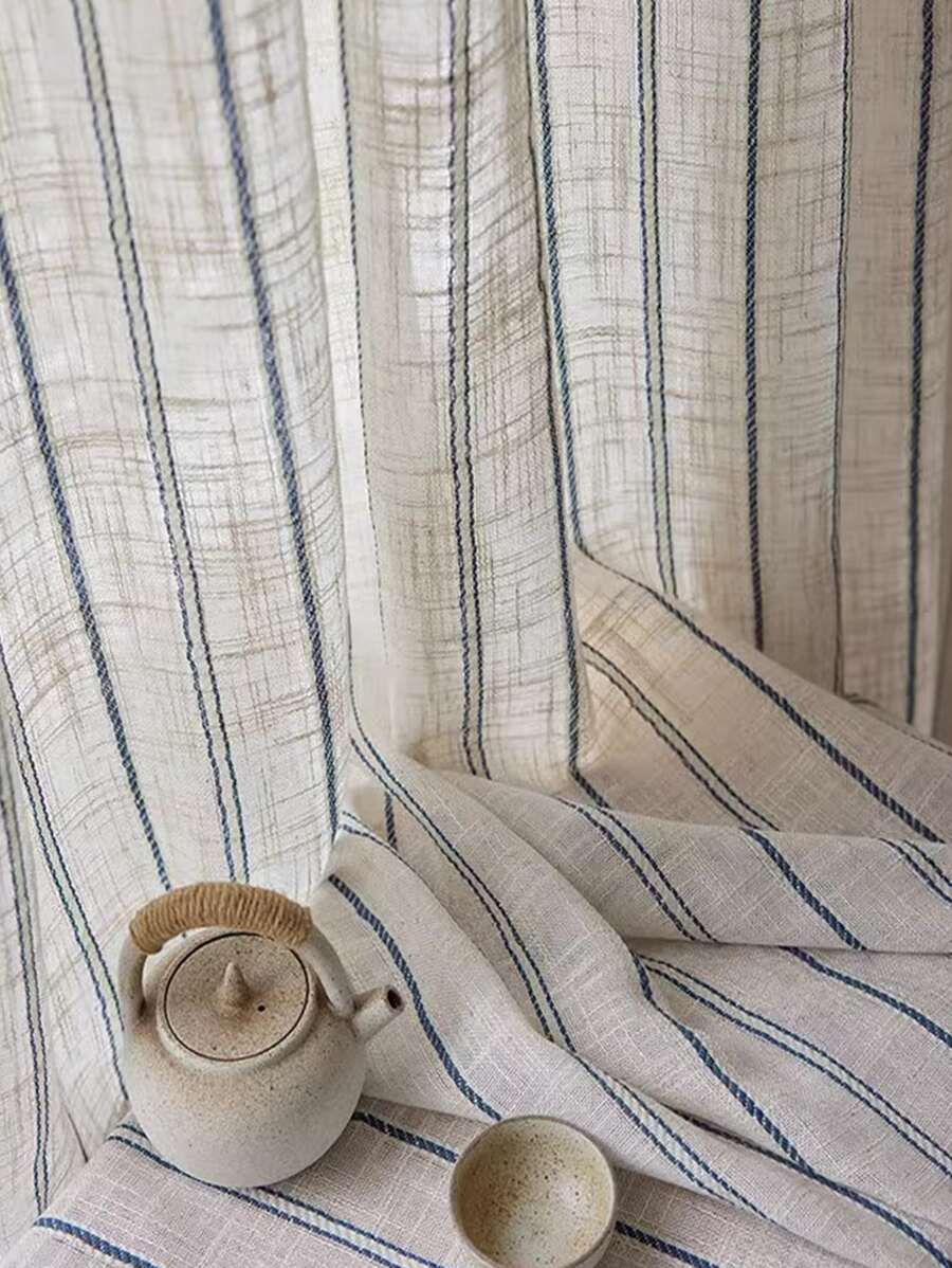 1pc Japanese Linen Style Striped Linen Gauze - Beige - View 1