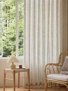 1pc Japanese Linen Style Striped Linen Gauze - Beige - View 10