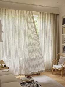 1pc Japanese Linen Style Striped Linen Gauze - Beige - View 11