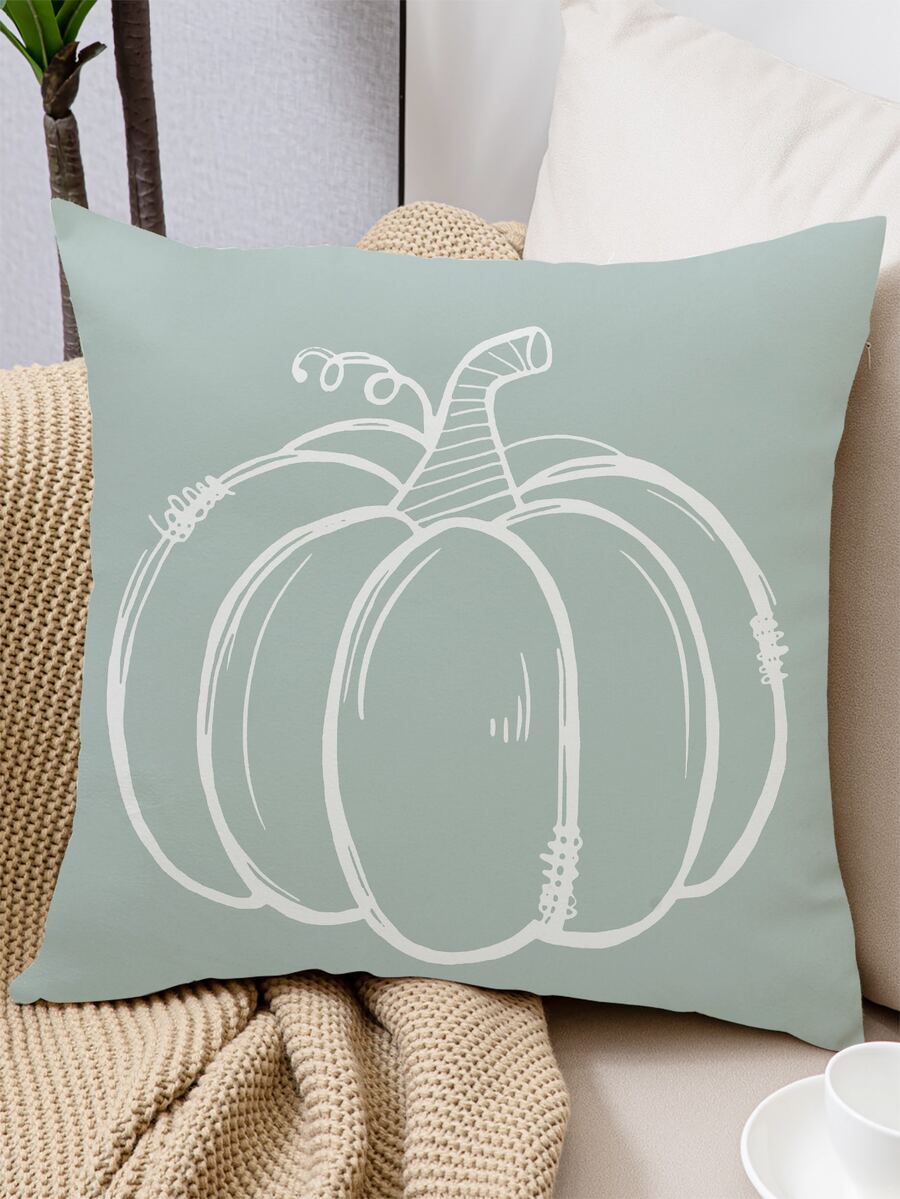 豐收季節南瓜字母印花聚酯纖維裝飾枕頭套,適用於客廳和臥室,1個 - 彩色 - 查看 1