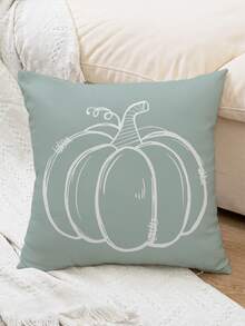 豐收季節南瓜字母印花聚酯纖維裝飾枕頭套,適用於客廳和臥室,1個 - 彩色 - 查看 3