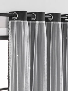 1 Miếng In Rèm chắn Với Hai lớp & Rỗng Ngôi sao Thiết kế Đối với Phòng ngủ Hoặc Phòng khách - màu đen - Xem 2