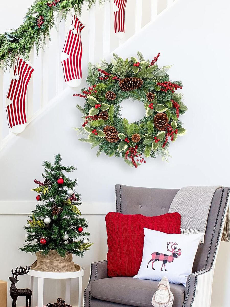 24" Pre-Lit Canadian Pine Artificial Christmas Wreath - Clear Lights - .co