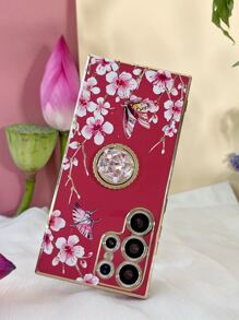 花卉图案手机壳，带凸起式手机握把，国际版，非国内版 - 紅色 - 查看 3