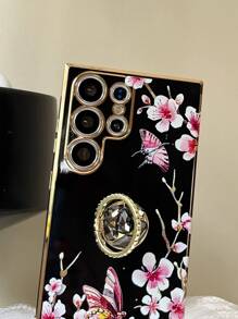 Carcasa de teléfono floral de flores con soporte de anillo - Negro - Ver 2