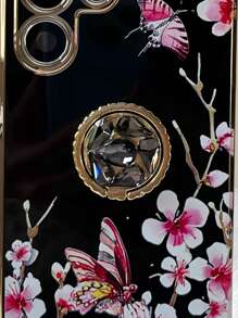 Carcasa de teléfono floral de flores con soporte de anillo - Negro - Ver 3