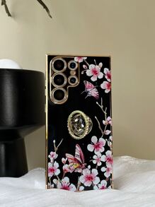 Carcasa de teléfono floral de flores con soporte de anillo - Negro - Ver 7