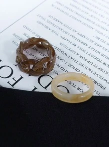 1set Brown Minimalist Twisted Plate Material Rings, 2pcs/set - Brown - View 2