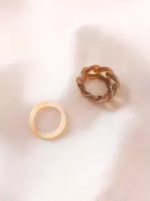 1set Brown Minimalist Twisted Plate Material Rings, 2pcs/set - Brown - View 4