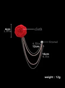 1pc Rose Flower Brooch With Tassel Chain For Wedding Suit Accessories, Men - Red - View 4