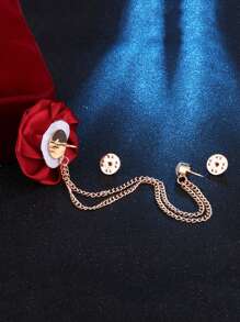 1pc Rose Flower Brooch With Tassel Chain For Wedding Suit Accessories, Men - Red - View 6
