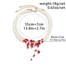 1pc Sweet & Cool Gothic Style Blood Drop Fringe Collar Necklace - 2 layers red tassel necklace - View 2