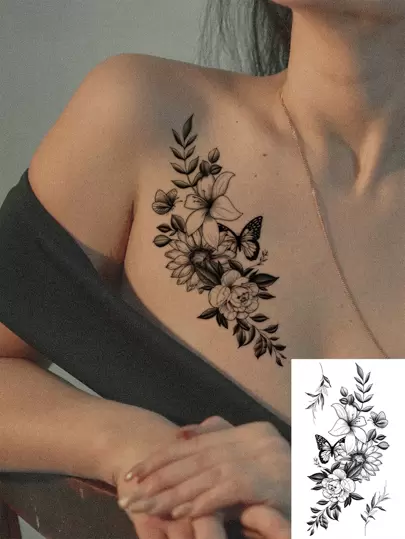 1 件防水临时纹身贴纸，采用 PVC 材质，带有抽象花朵和水彩印花，适合纹身爱好者日常手臂使用