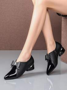 Zapatos de tacón medio para mujer cómodos y de moda, bombas negras con punta cuadrada, tacón grueso y suela suave para el trabajo - Negro - Ver 2