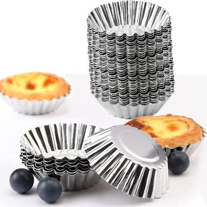 50 Piezas Moldes Para Tarta De Huevo, Mini Molde Para Tarta Para Hornear, Molde De Aluminio Para Tarta, Pastel, Cupcakes, Mini Pastel, Pudín, Gelatina, Muffin Y Chocolate