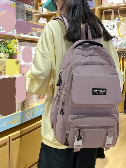 Waterproof,Portable Letter Patch Decor Functional Backpack School Bag For Graduate, Teen Girls, Freshman, Sophomore, Junior & Senior In College, University & High School, Perfect For Outdoors ,Travel & Back To School School Bag,Back To School Backpack,School Bookbag,Big Backpack,Large Capacity,Portable,Laptop Compartment, Suitable For Teen Girls Women College Students, Perfect For Back To School,First Day Of School,College,Middle School, High School , Purple