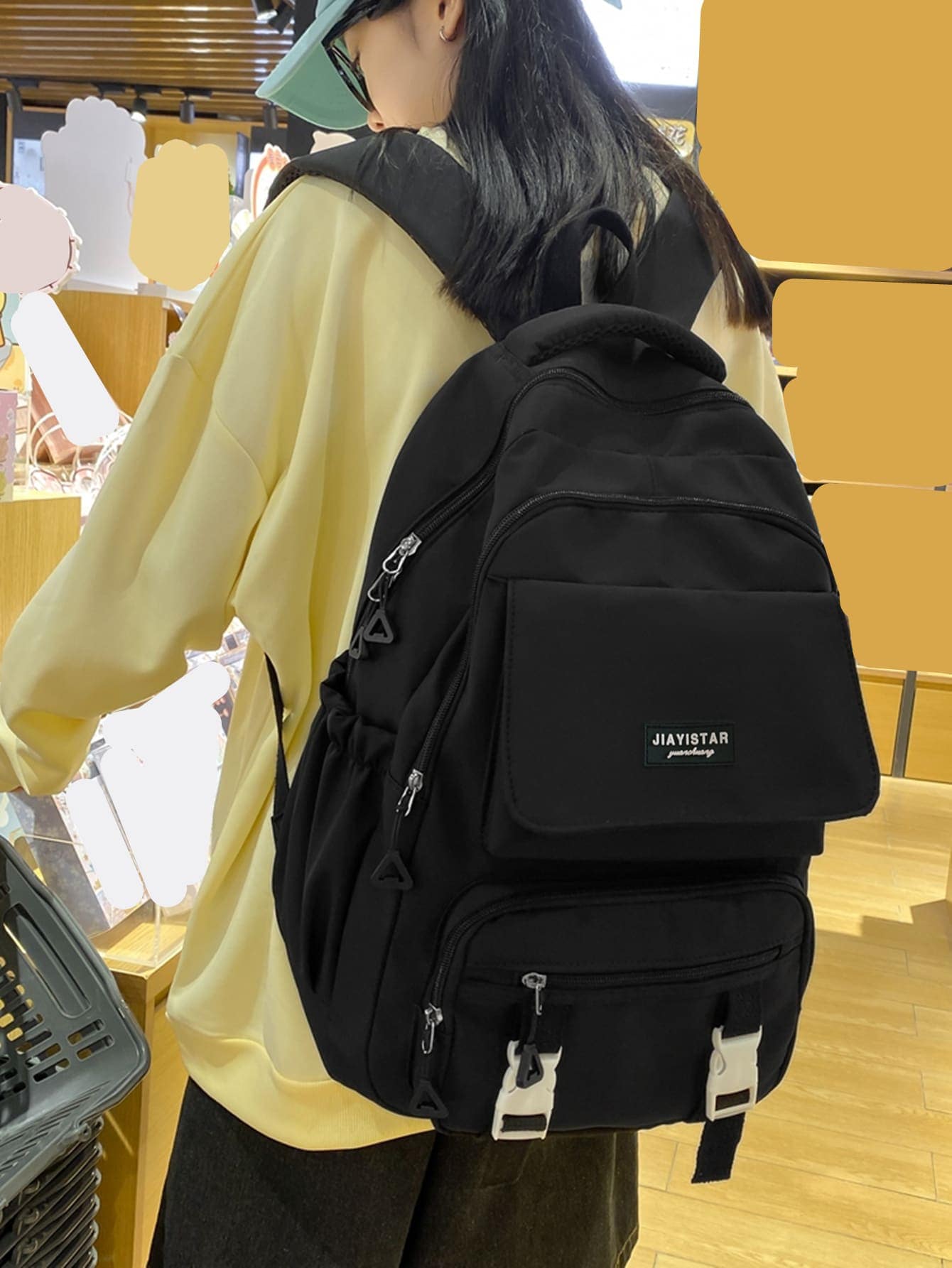 Lightweight, Business Casual Waterproof, Portable Letter Patch Decor Functional Backpack School Bag For Graduate, Teen Girls, Freshman, Sophomore, Junior & Senior In College, University & High School, Perfect For Outdoors, Travel & Back To School For Teen Girls Boys And Men, College, Elementary School, Middle School, High School, Work, Business, Commute, Outdoors - Black - View 1