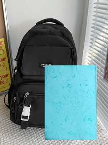 Lightweight, Business Casual Waterproof, Portable Letter Patch Decor Functional Backpack School Bag For Graduate, Teen Girls, Freshman, Sophomore, Junior & Senior In College, University & High School, Perfect For Outdoors, Travel & Back To School For Teen Girls Boys And Men, College, Elementary School, Middle School, High School, Work, Business, Commute, Outdoors - Black - View 3