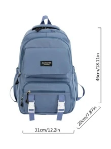 Waterproof,Portable Letter Patch Decor Functional Backpack School Bag For Graduate, Teen Girls, Freshman, Sophomore, Junior & Senior In College, University & High School, Perfect For Outdoors,Travel & Back To School, School Supplies,School Backpack,Back To School,Large Capacity, Suitable For Teen Girls Women College Students,Boys And Men - Dusty Blue - View 5