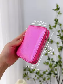 Rose Red Glitter Decorated Short Wallet Student Card Holder Coin Bank Card Storage Multiple Card Slot Design Portable Cash White-Collar Workers For Female College Work Business Commute Office For Anniversary For Couple For Birthday Gift On Valentine Day Gift Gift Present Gifts For Teachers Hot Pink For Women Wallet Purse Wallet Small Wallet - Hot Pink - View 3