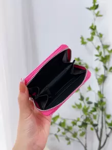 Rose Red Glitter Decorated Short Wallet Student Card Holder Coin Bank Card Storage Multiple Card Slot Design Portable Cash White-Collar Workers For Female College Work Business Commute Office For Anniversary For Couple For Birthday Gift On Valentine Day Gift Gift Present Gifts For Teachers Hot Pink For Women Wallet Purse Wallet Small Wallet - Hot Pink - View 2