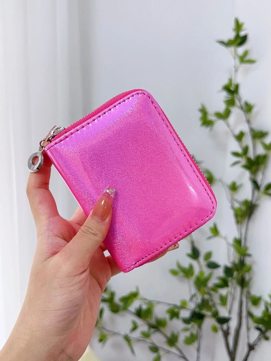 Rose Red Glitter Decorated Short Wallet Student Card Holder Coin Bank Card Storage Multiple Card Slot Design Portable Cash White-Collar Workers For Female College Work Business Commute Office For Anniversary For Couple For Birthday Gift On Valentine Day Gift Gift Present Gifts For Teachers Hot Pink For Women Wallet Purse Wallet Small Wallet - Hot Pink - View 1