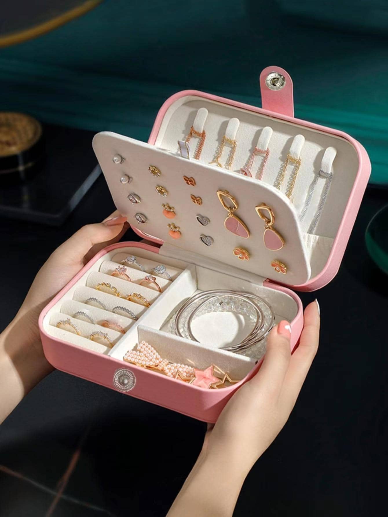 1pc Solid Color Jewelry Box - Pink - View 1