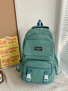 Waterproof,Portable Letter Patch Decor Functional Backpack School Bag For Graduate, Teen Girls, Freshman, Sophomore, Junior & Senior In College, University & High School, Perfect For Outdoors ,Travel & Back To School, School Supplies,School Backpack,Backpack For School,School Bookbag,Large Capacity, Suitable For Teen Girls Women College Students, Perfect For Back To School,College,Middle School, High School,Outdoors, Travel, Outings - Green - View 2