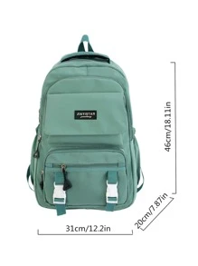 Waterproof,Portable Letter Patch Decor Functional Backpack School Bag For Graduate, Teen Girls, Freshman, Sophomore, Junior & Senior In College, University & High School, Perfect For Outdoors ,Travel & Back To School, School Supplies,School Backpack,Backpack For School,School Bookbag,Large Capacity, Suitable For Teen Girls Women College Students, Perfect For Back To School,College,Middle School, High School,Outdoors, Travel, Outings - Green - View 5