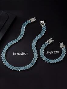 1set Blue Cubic Zirconia Necklace And Bracelet Set - Multicolor - View 2