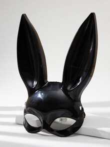 1 pieza Máscara de conejo negra PP decorada con diseño sencillo de media cara para mujer, ideal para Halloween y uso diario, adecuada para fiestas de baile u otros eventos. Bonita. - Negro - Ver 2