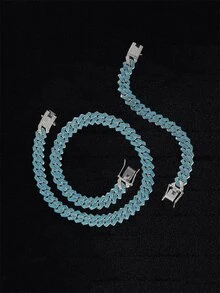 1set Blue Cubic Zirconia Necklace And Bracelet Set - Multicolor - View 3