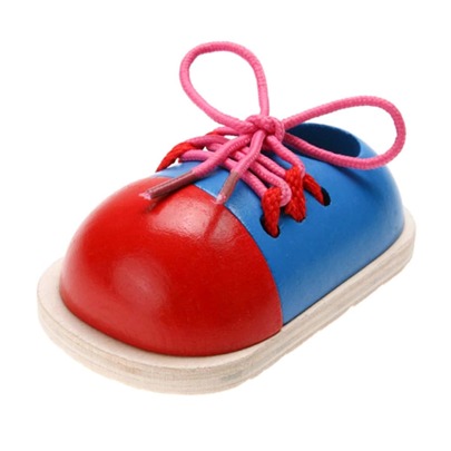 1pc Wooden Creative Children's Lace-Up Practice Shoe (Random Color); Suitable For Kindergarten Children For Early Education And Developing Intelligence & Spatial Imagination, Visual Color Recognition, Training Thinking Logic And Hands-On Ability, Fine Motor Skills; Interesting Lacing Shoe Construction Toy Back To School