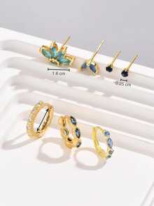 7pcs/set Stylish & Delicate Blue Chain Dangle Earrings Suit For Women's Daily, Party And Festival Wearing - Yellow Gold - View 2