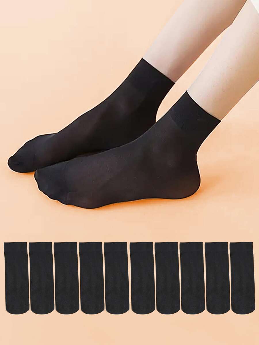 10 đôi Vớ phi hành đoàn tối giản thoáng khí cho nữ cho cuộc sống hàng ngày - màu đen - Xem 1