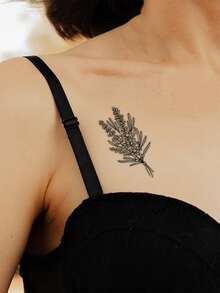 1入組可清洗pvc臨時紋身貼紙,設有心形、花朵、月亮、蝴蝶和植物圖案,適用於潮人日常使用 - 黑色 - 查看 2