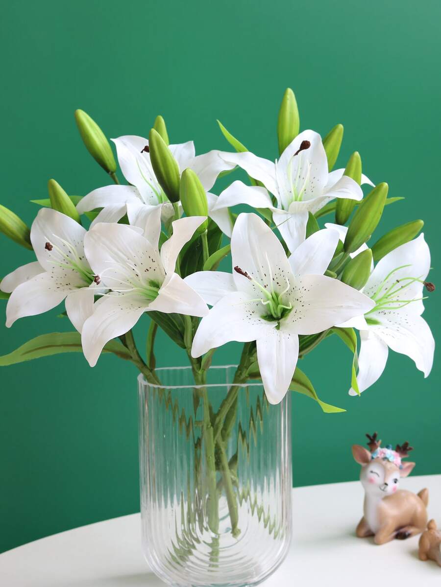 2pcs High Simulation Lily Bouquet For Home Living Room Decoration - White - View 1