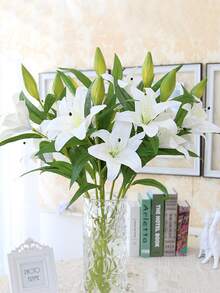 2pcs High Simulation Lily Bouquet For Home Living Room Decoration - White - View 2